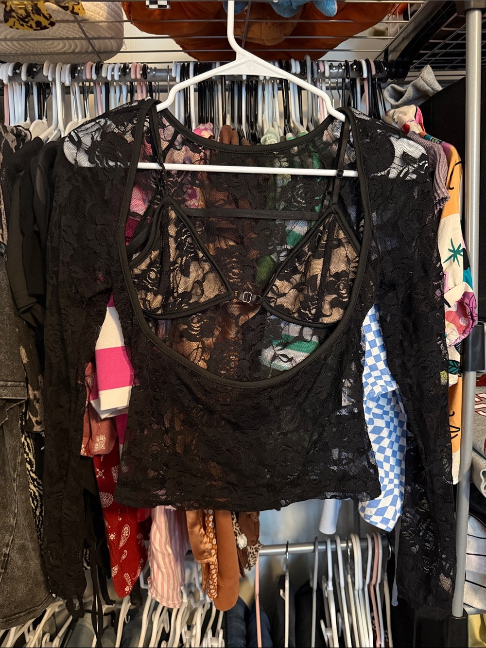 Black Lace Long Sleeve Sheer Crop Top